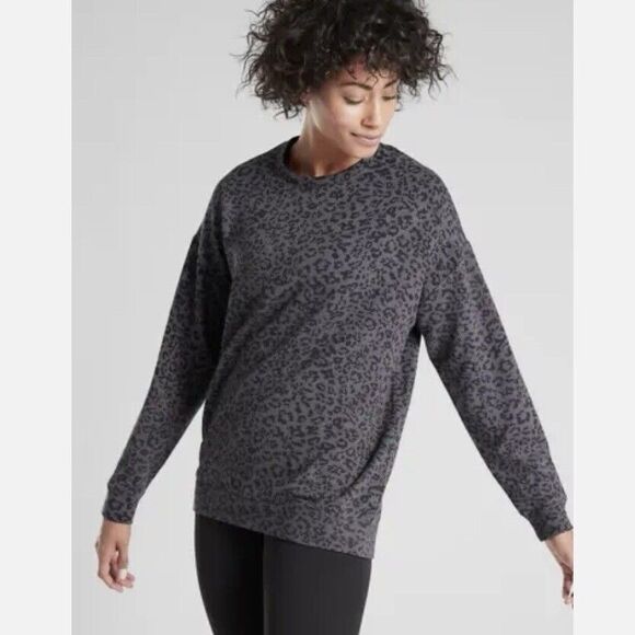 Athleta Pure Luxe Leopard Sweatshirt Top Spring Night Women's Small #502398 - Picture 3 of 8